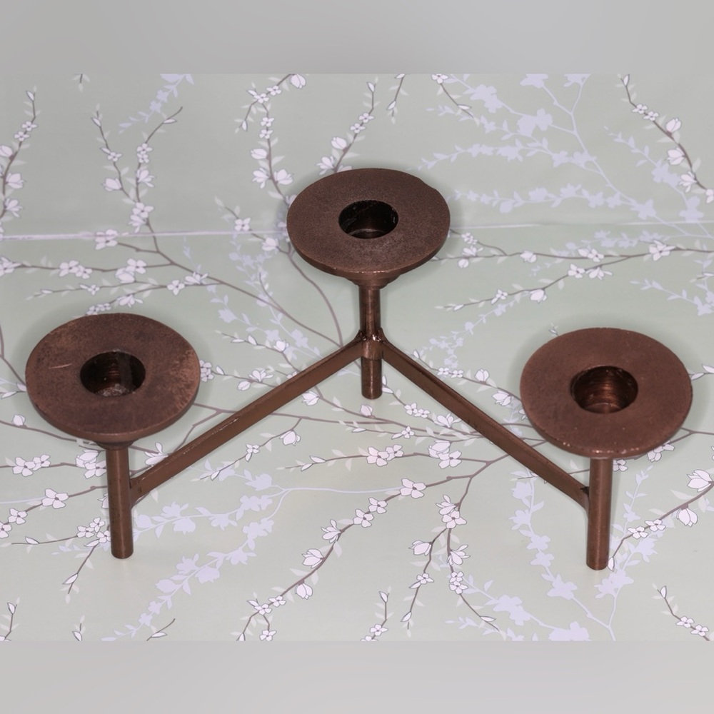 Three-Arm Metal Candle Holder in Rustic Brown
